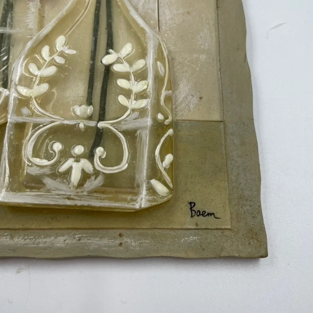 Baem Signed 3D Floral Relief Wall Plaques Set of 2 Calla Lily Purple Flowers 7in